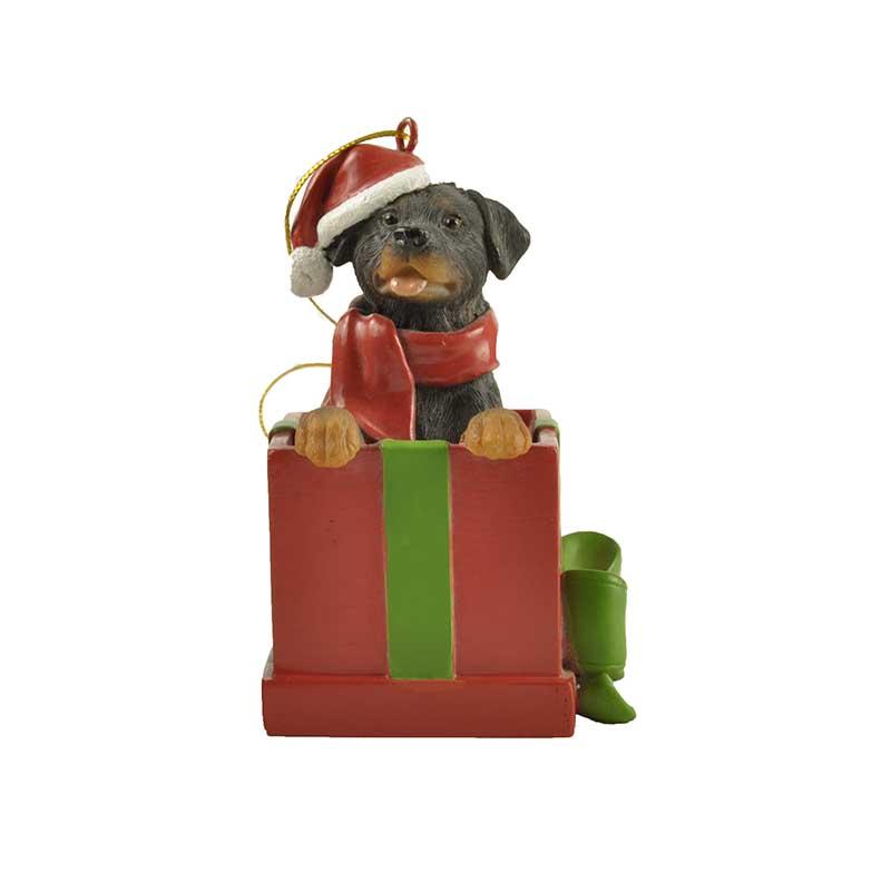 Rottweiler dog with bedroom ornaments in a gift box ornament