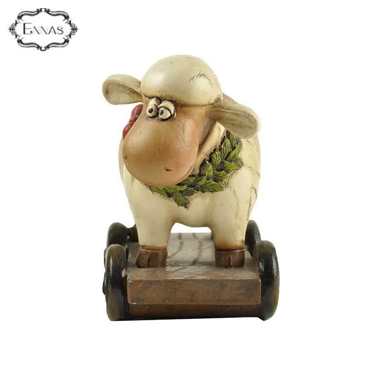 Cost-effective Lovely Resin Carfts Gift Animals Sheep On Wheeler Statue For Souvenir