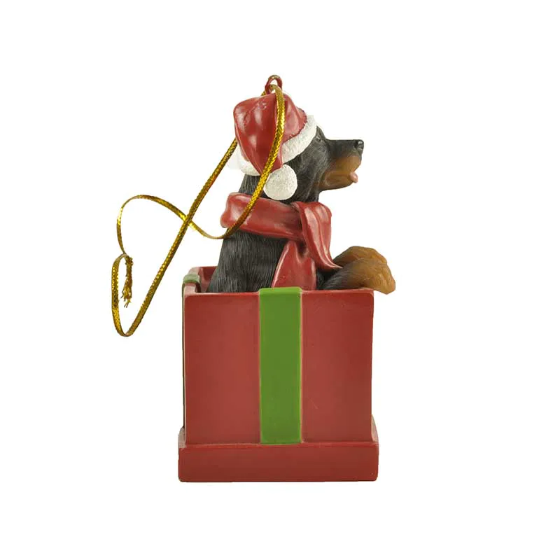 Rottweiler dog with bedroom ornaments in a gift box ornament