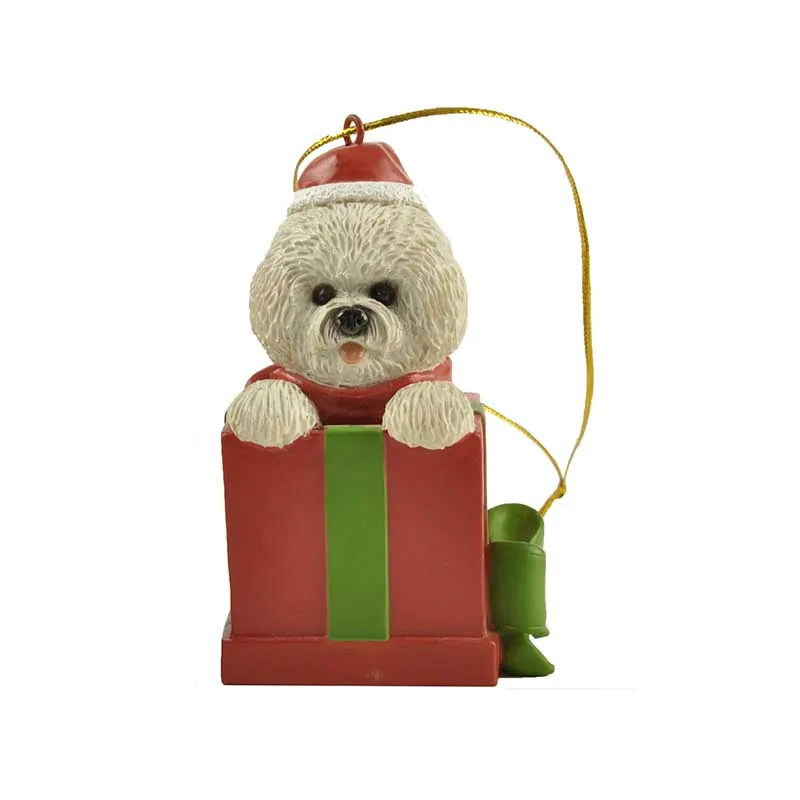 Resin wall art cheap cute gift bichon frise dog in gift box ornament