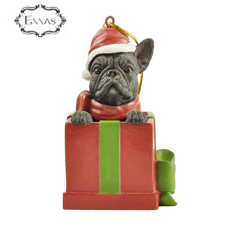 Chinese handmade French Bulldog holiday ornaments in gift box decorations