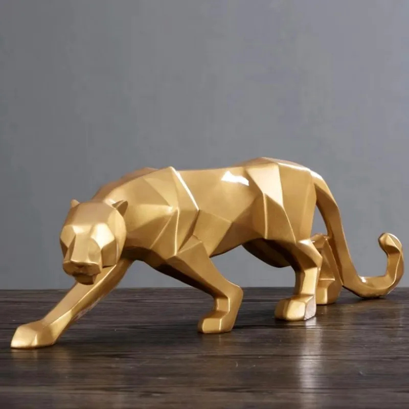 Gold Resin Crafts Nordic Abstract Animal Figurine Leopard Statue Decoration For Home Bedroom Office