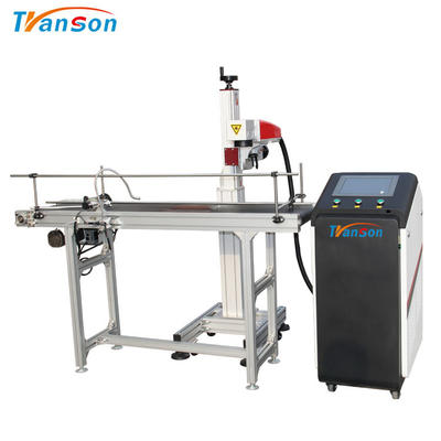 Easy Operate Touch Screen Flying Fiber Laser Marking MachineWith Convery Belt