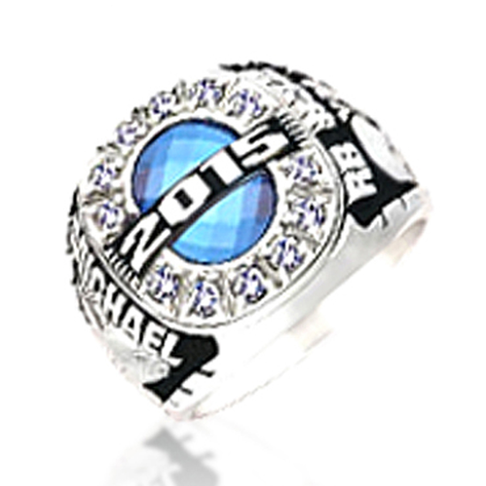 Blue enamel signet youth baseball championship rings