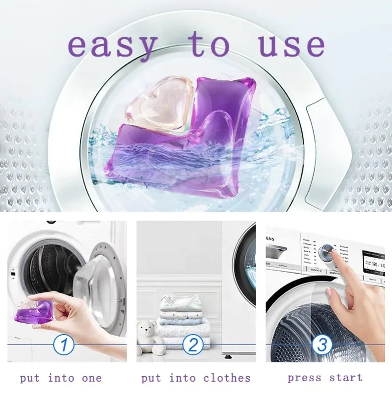 2 in 1 purple heart shape laundry detergent capsules for washing clothes Special for automatic washing machine
