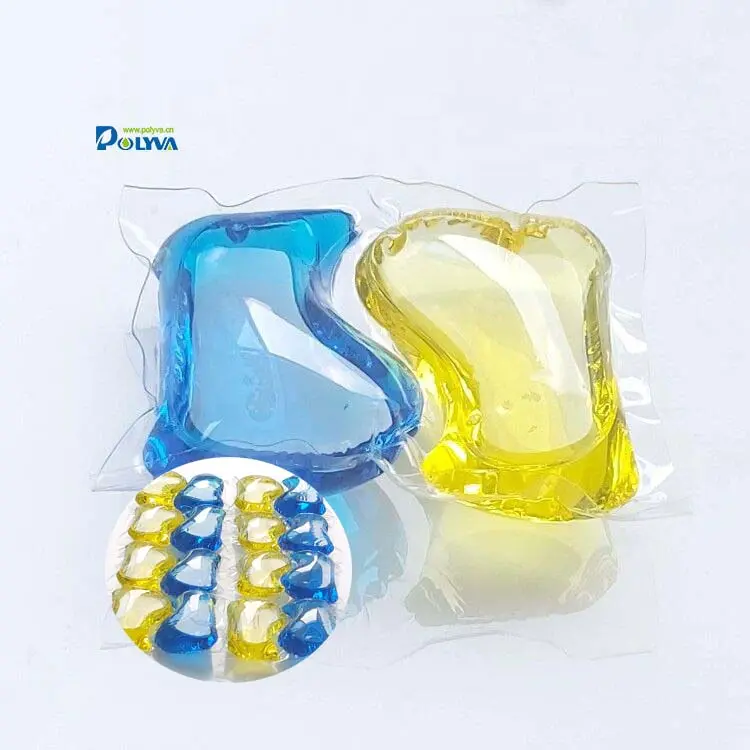 2 in 1 yellow and blue water soluble laundry pods