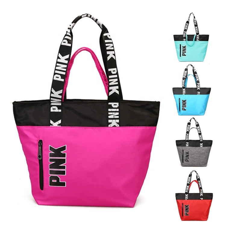 Osgoodway2 Fashion Pink Hand Bag Shopping Bags Waterproof Nylon Leisure Tote Gym Shoulder Bag for Girls Womens