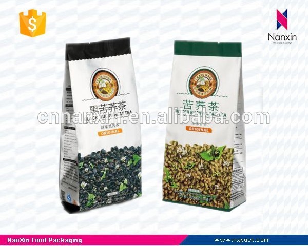 custom printed tea packaging quad sealed pouch