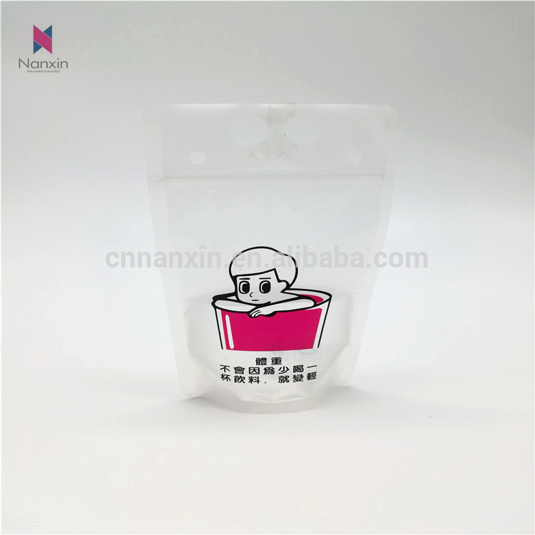 transparent liquid packaging with handle holes stand-up pouch bag