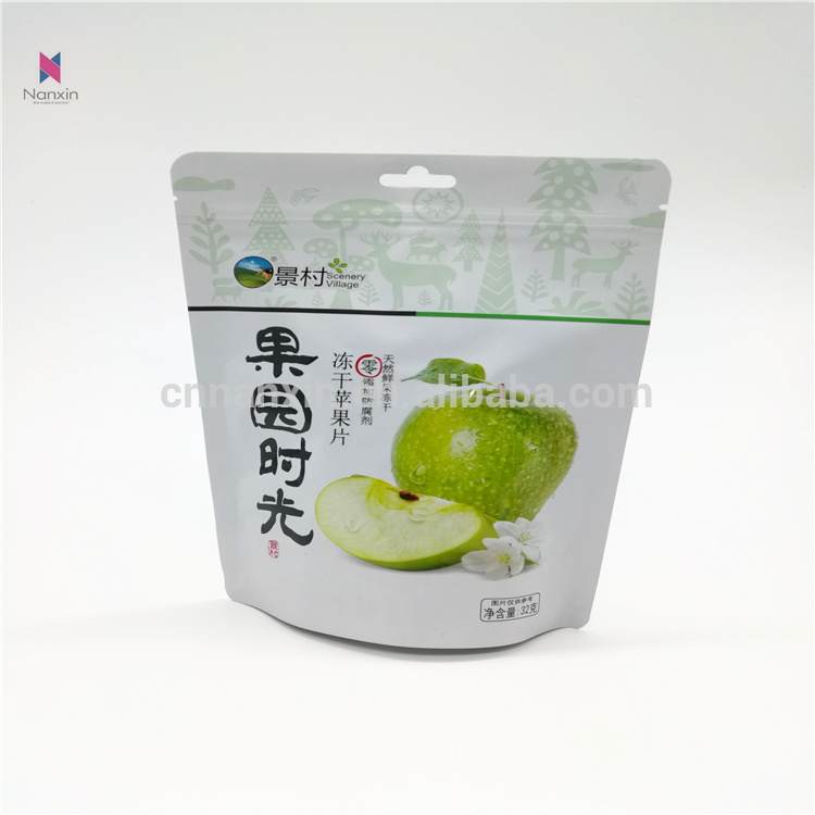 zippered stand-up pouch bag for frozen dried apple slice food packaging and printing bag