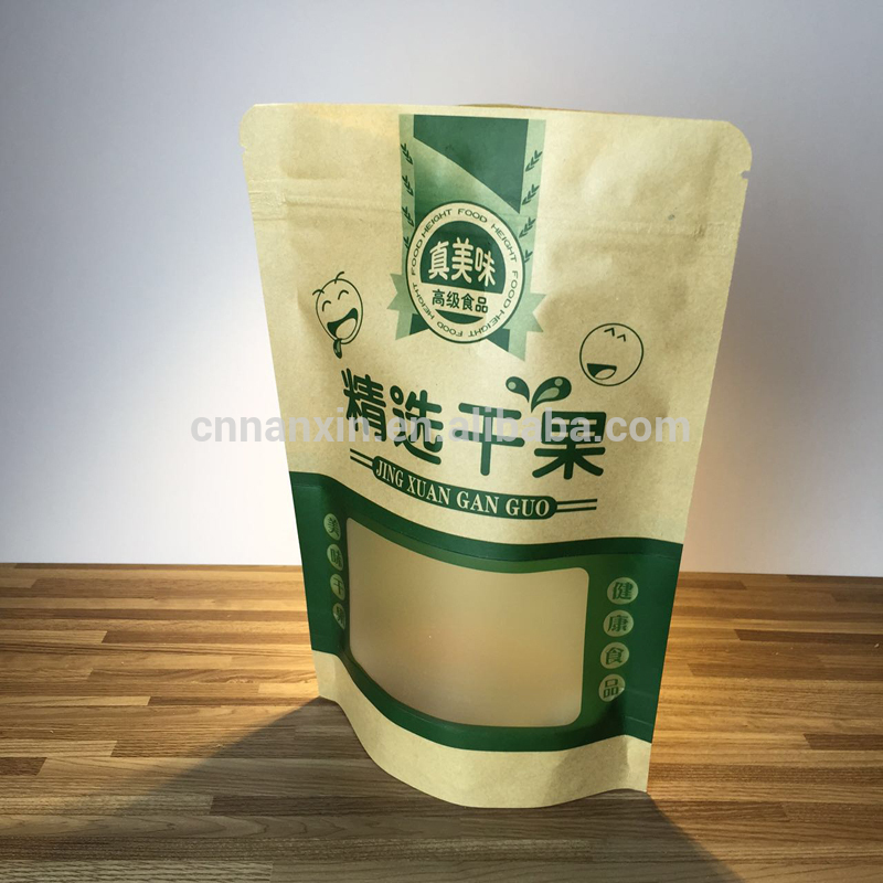 Kraft paper bag for dried fruit nuts krafte paper coffee bags with clear window
