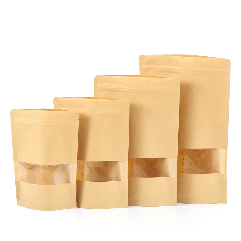 Eco-friendly stand up kraft paper bag for food grade packaging with window