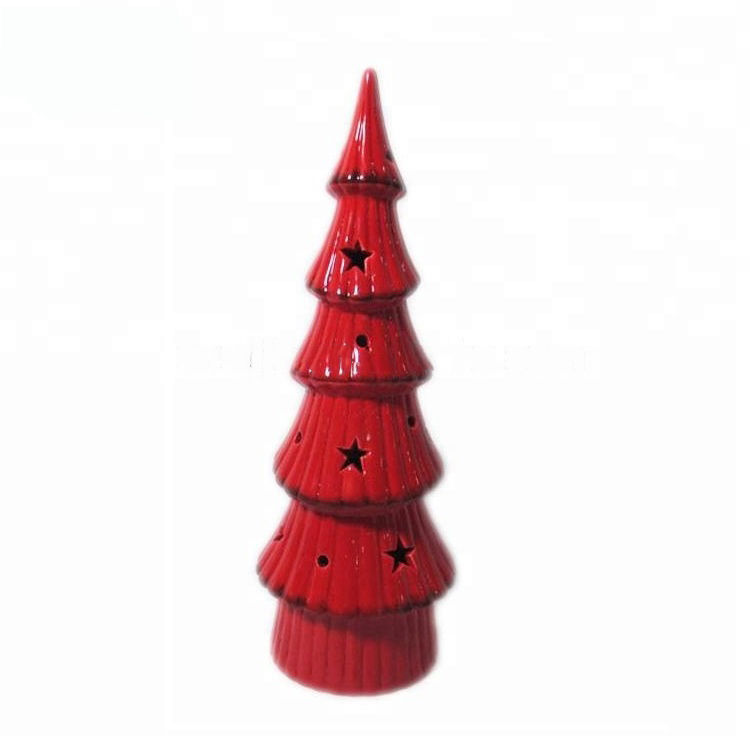 LED Lights Ceramic Red Christmas Tree for Home Decoration