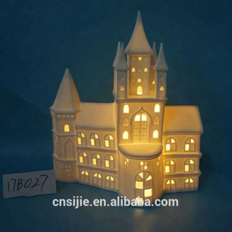 White ceramic castle Christmas village house Christmas decorations with LED lights