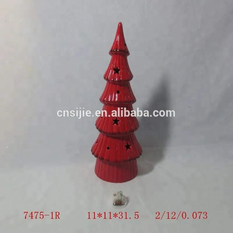 LED Lights Ceramic Red Christmas Tree for Home Decoration