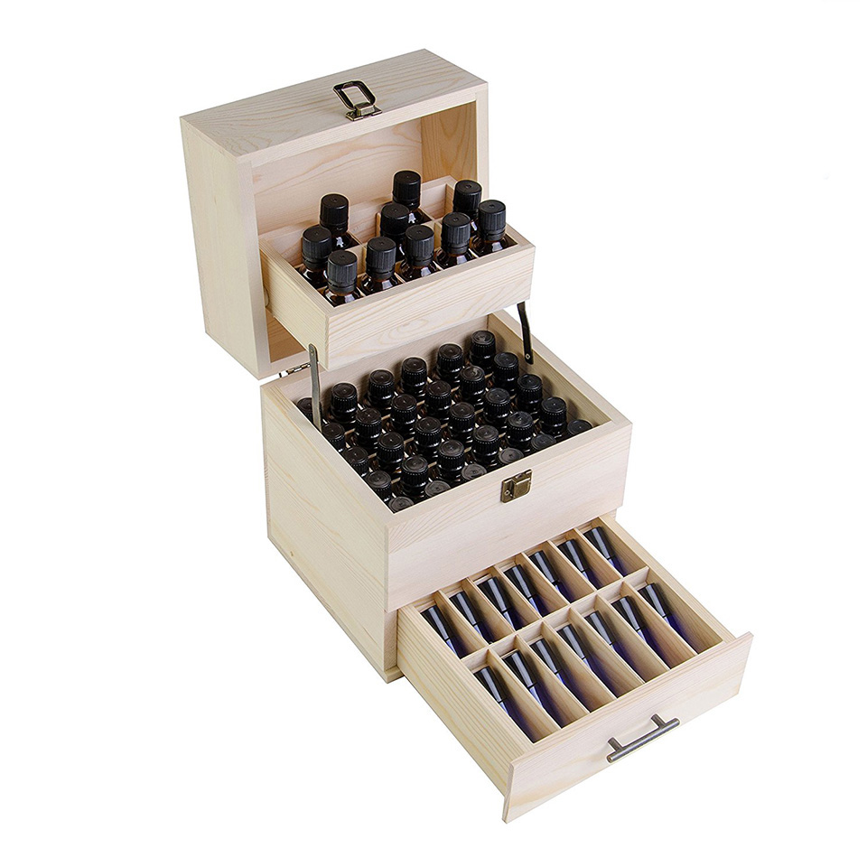 Gift packaging simple useful wood essential oil storage box with dividers