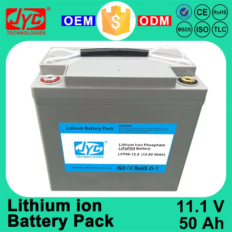 Rechargeable Li-ion Lipo Battery Pack 11.1V 50Ah Cycle Life >1000 cycles for Solar Battery Bank System