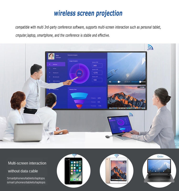 Stylish 86 Inch 4K Wireless Flat Screen Interactive I3 Whiteboard System Windows 10 No Projector For School Kids