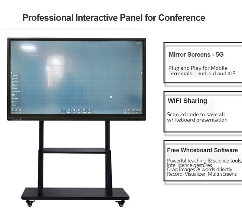 Stylish 86 Inch 4K Wireless Flat Screen Interactive I3 Whiteboard System Windows 10 No Projector For School Kids