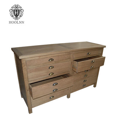 Printmaker's Sideboard weathered oak drawer cabinet vintage French furniture W1550
