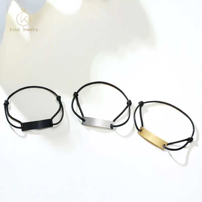 Supplier Wholesale Black unisex adjustable stainless steel blank curved wax rope braided bracelet BR-810