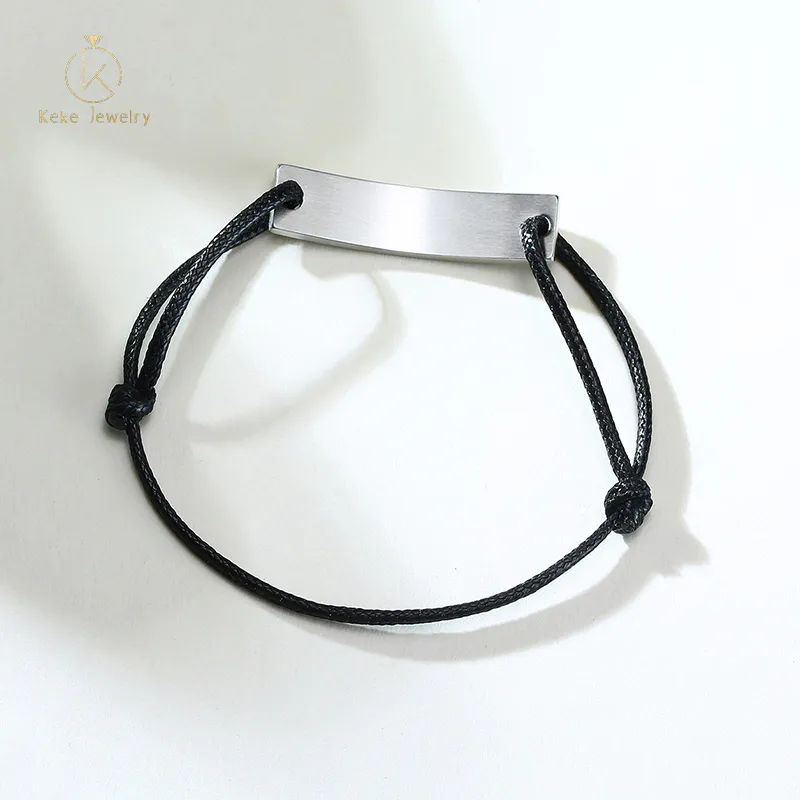 Supplier Wholesale Black unisex adjustable stainless steel blank curved wax rope braided bracelet BR-810