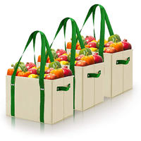 Heavy Duty Reusable Grocery Bags Collapsible Shopping Box Bags with Fold Up Reinforced Bottom