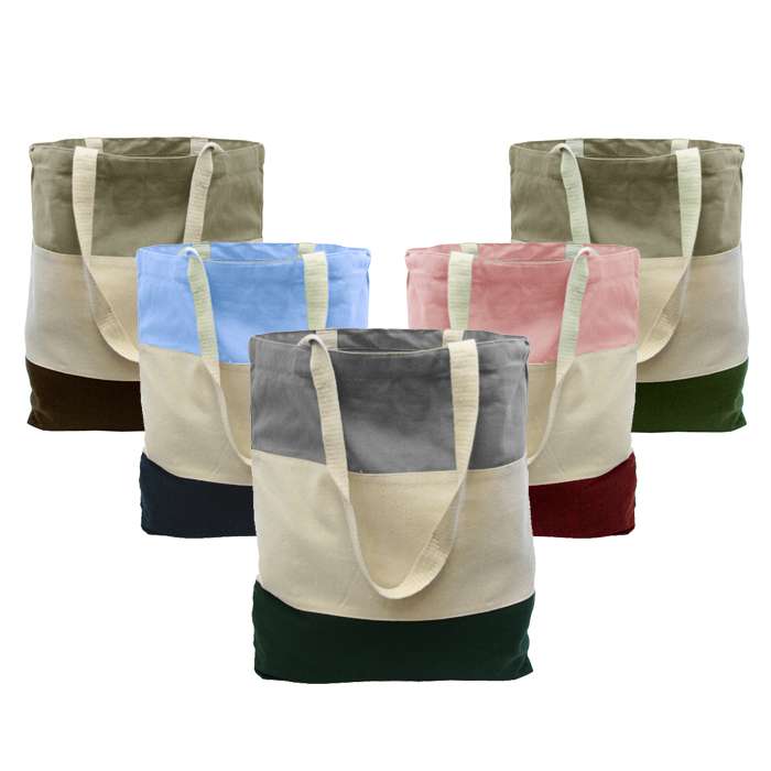 Tri-Color Canvas Tote Bag Eco-friendly Reusable Shopping Bag