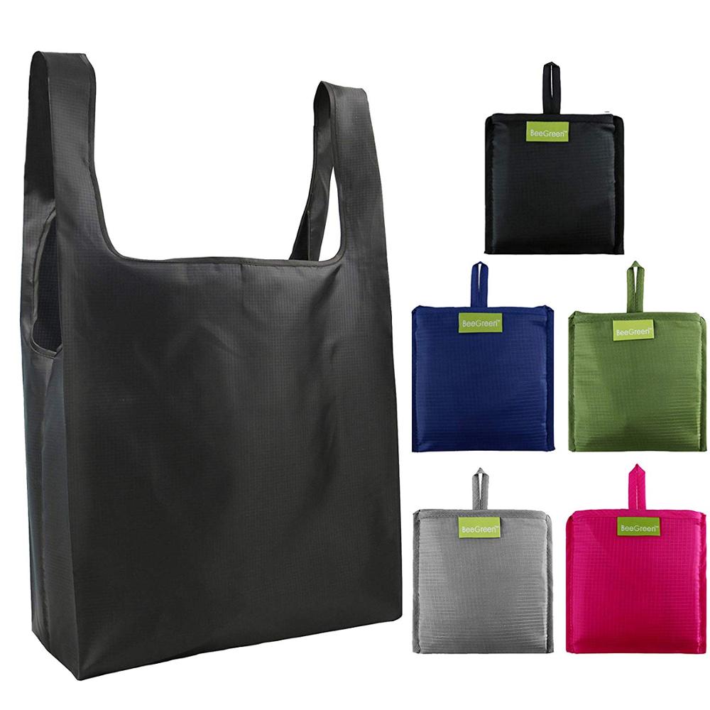 Reusable, grocery shopping bag can be folded into a pocket, washable, durable and lightweight