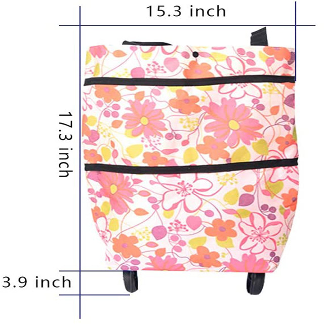 Customized Folding Shopping Bag With Wheels Reusable Collapsible Trolley Bag For Women Travel Home Supermarket