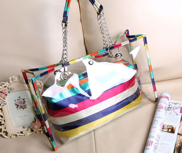 2017 Spring New Fashion PVC Transparent Submother's Shopping Beach Shoulder Handbag
