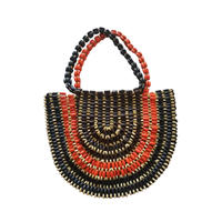 Fashion retro handmade Semicircle clutch bag natural wood beads handbag