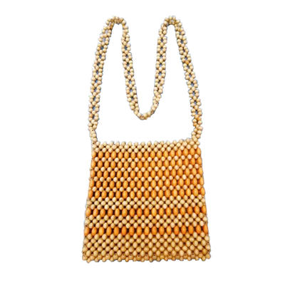 European and American latest design fashion minimalist hand-woven wood beaded hollow handbag