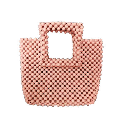 trendy bucket shape wooden beads summer beach weaving shoulder bag handbags for young ladies