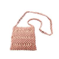 New Arrive Pink Colorl beads woven beach bag shoulder bag crochet tote wooden beads bag for woven