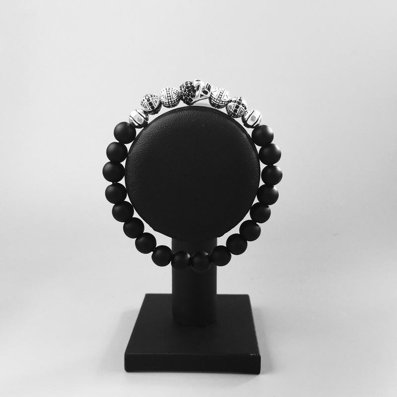 product-BEYALY-Black Beads Bracelet, Cross And Skull Design Bead Hand Bracelet-img-2