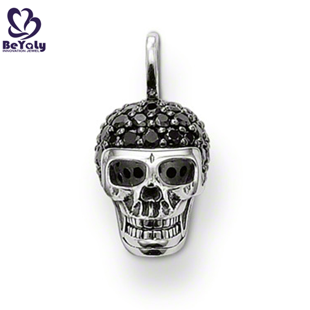 Special silver skull design delicate black tourmaline necklace