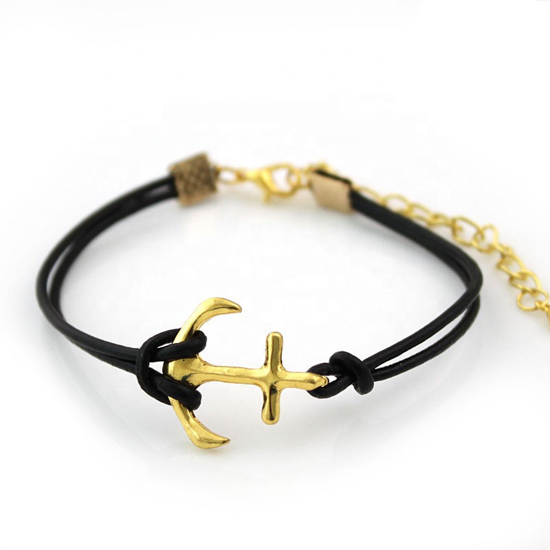Black Color Simple Design Anchor Bracelet For Men