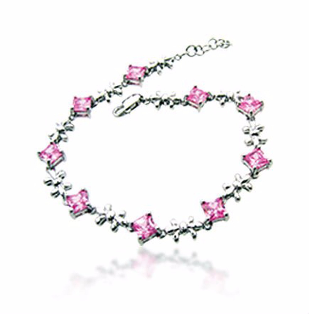 Pink flower zircon design silver wholesale anklet bracelets