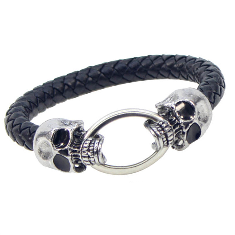 Exaggerated Personality Punk Skull Woven Leather Bracelet For Men