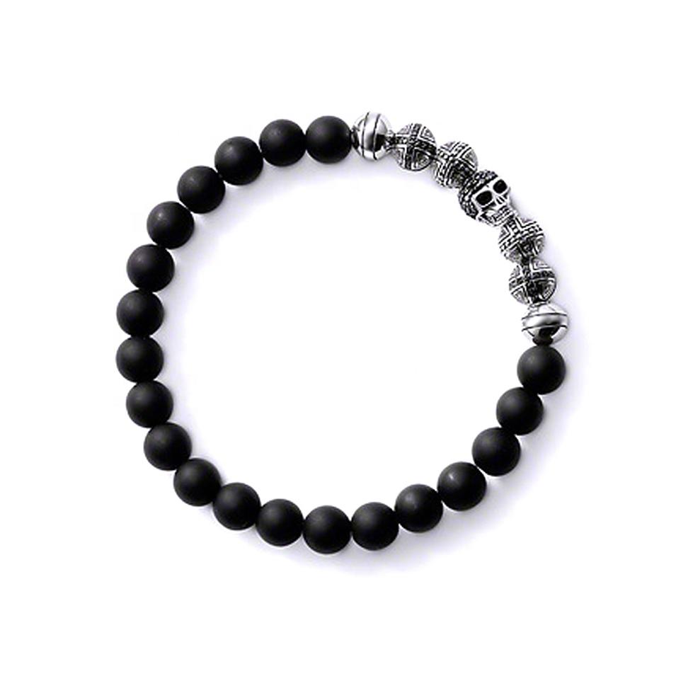 Black Beads Bracelet, Cross And Skull Design Bead Hand Bracelet