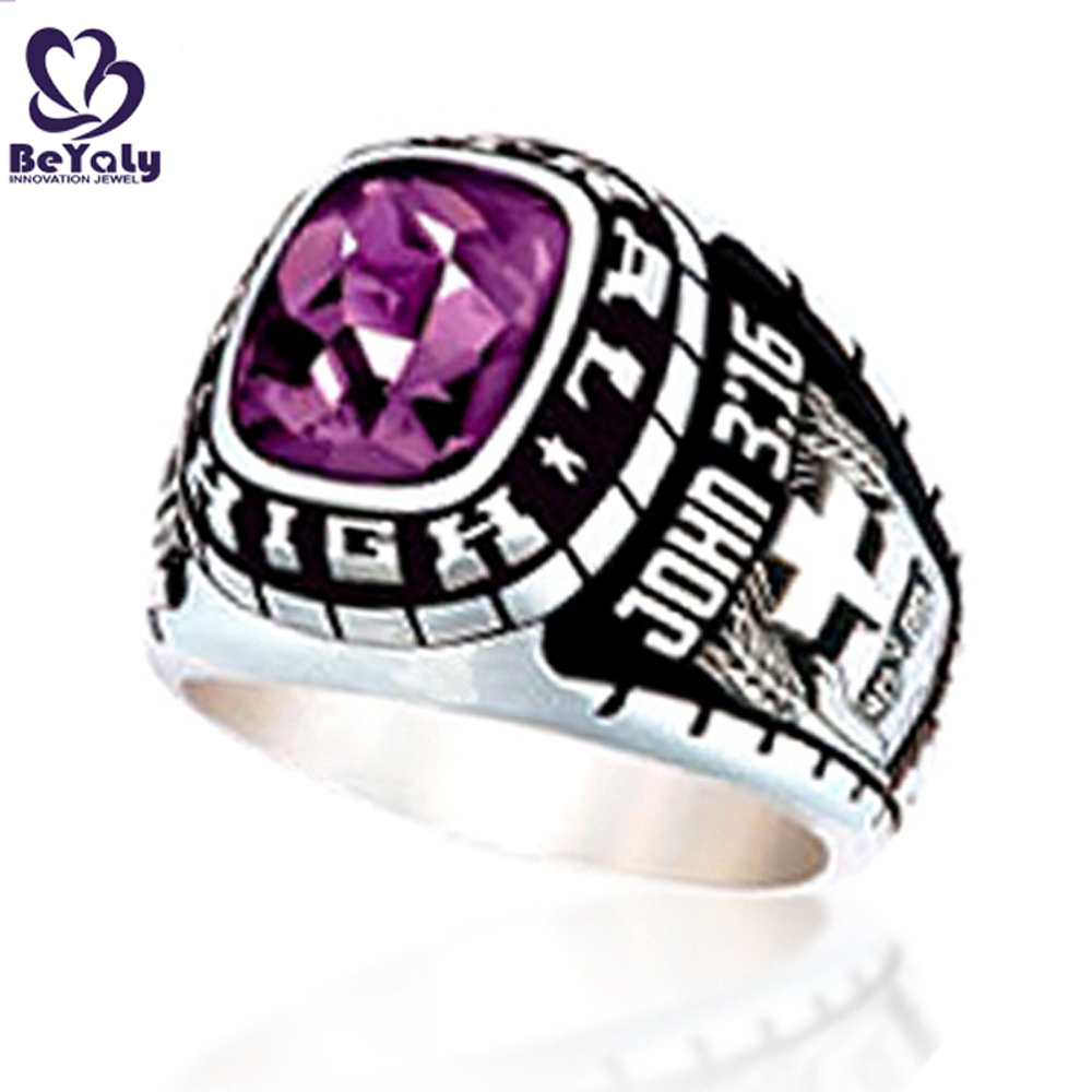 Imitation stainless steel purple stone college ring