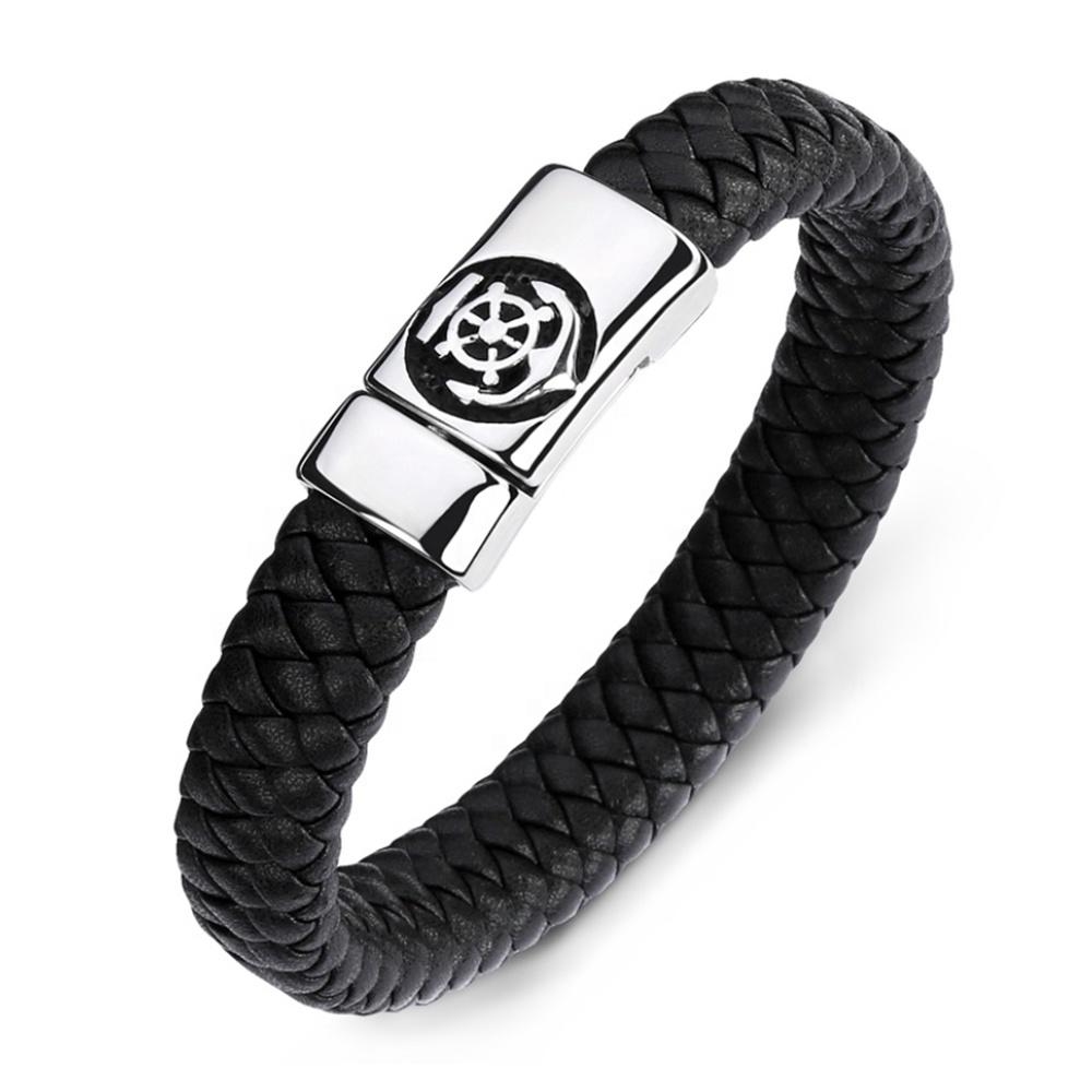 product-BEYALY-Braided Leather Anchor Engraved Clasp Magnetic Buckle Hiphop Bracelet-img-2