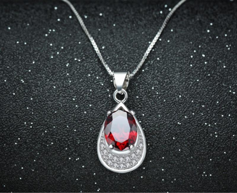 product-Red Zircon Waterdrop Design Silver Bijoux Moonstone Necklace-BEYALY-img-3