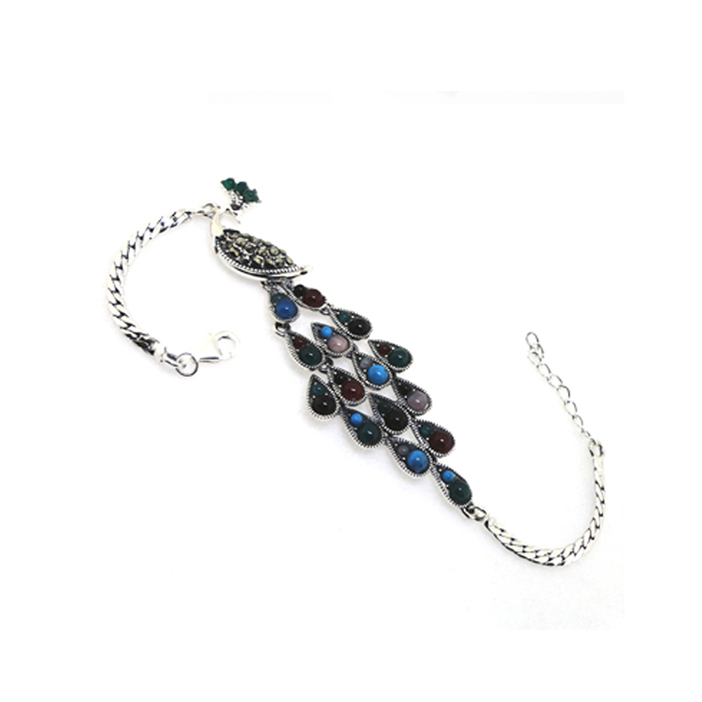 Splendid beauty peacock shape design silver aquamarine bracelet