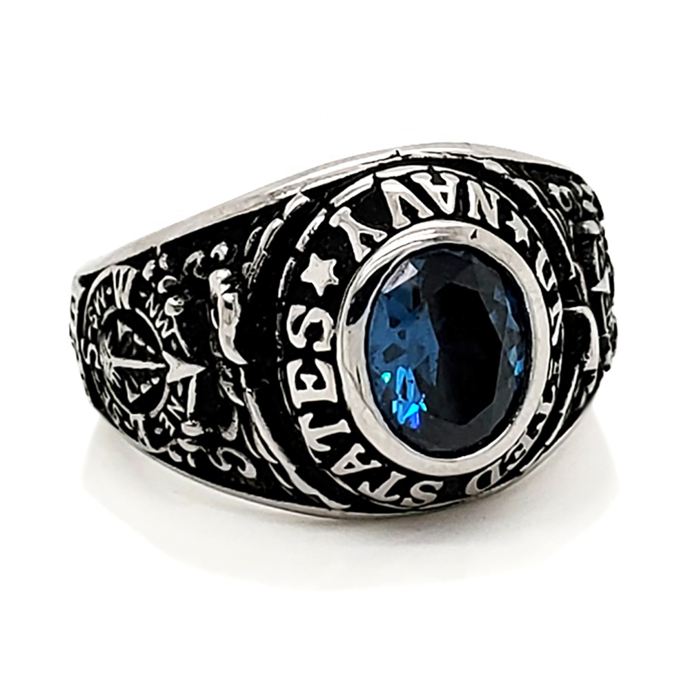 High school custom student aquamarine ring silver
