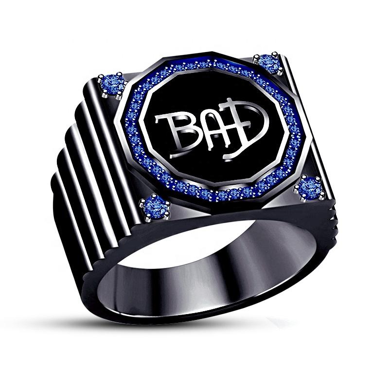 product-BEYALY-Gold Plated Finishing Blue CZ Bad Ring For Men And Women-img-2