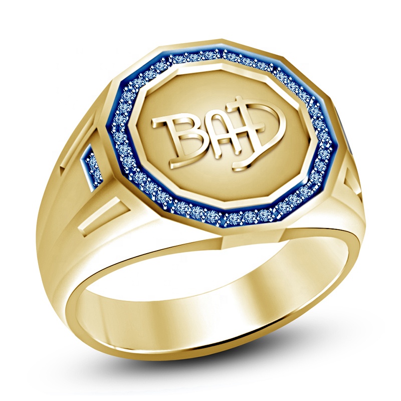 Blue Simulated Diamond 925 Silver Or Yellow Gold Plated Bad Ring