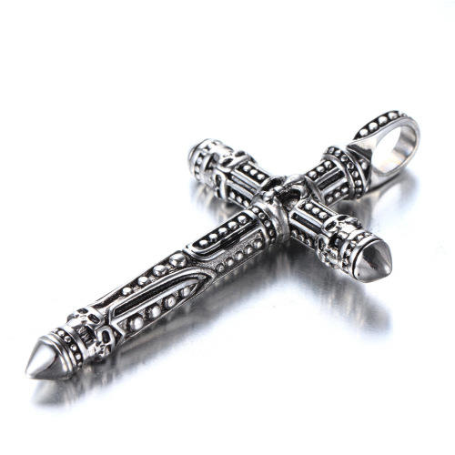 Black Rosary Cross Design Silver Stainless Steel Vintage Jewelry