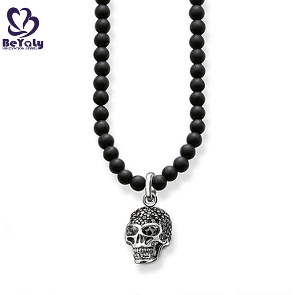product-BEYALY-Special silver skull design delicate black tourmaline necklace-img-2